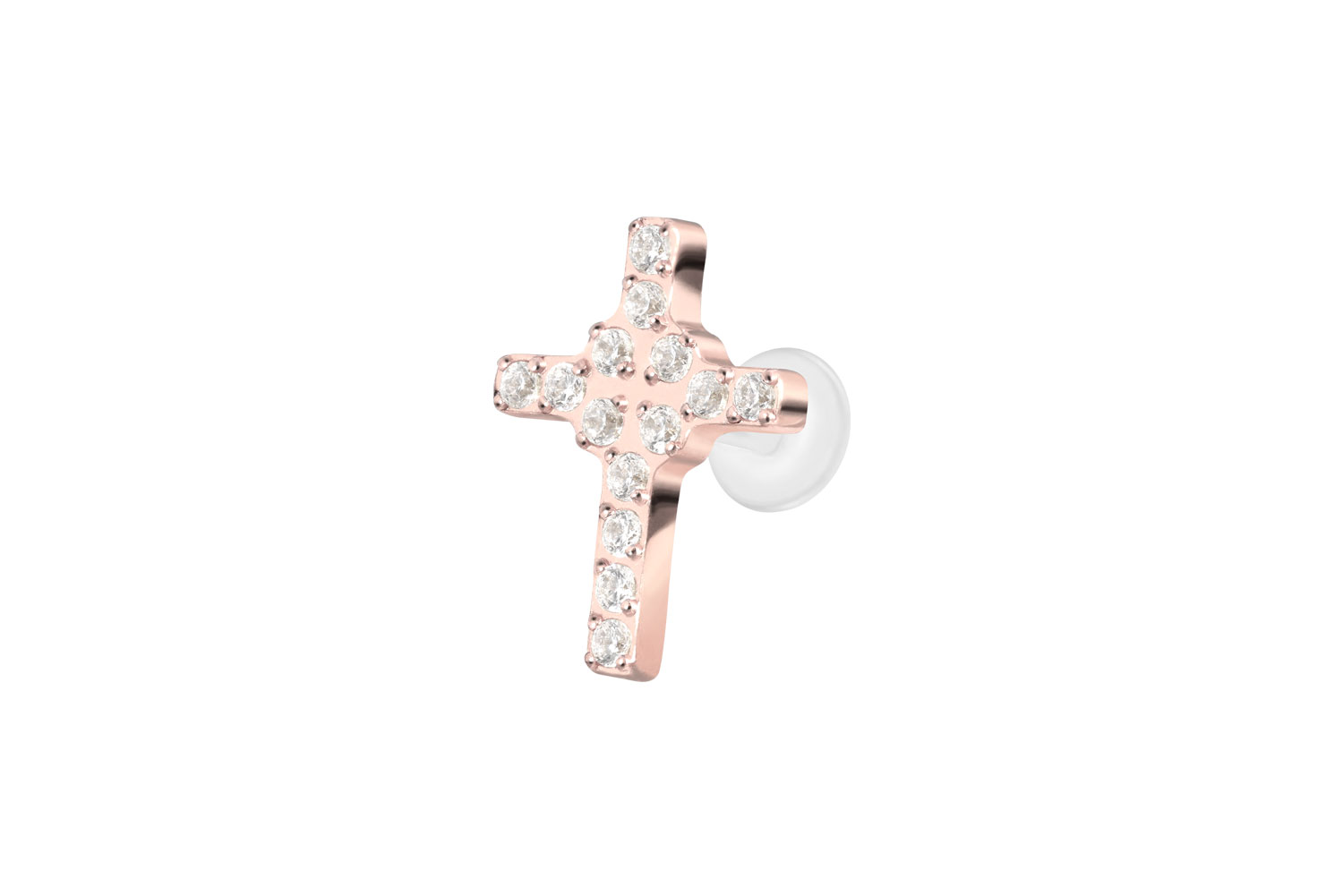 PTFE Labret Piercing mit Innengewinde + Titan-Aufsatz KRISTALLKREUZ